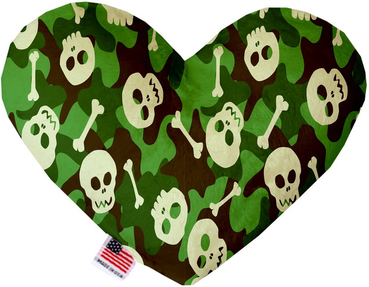 Green Camo Skulls 6 Inch Canvas Heart Dog Toy